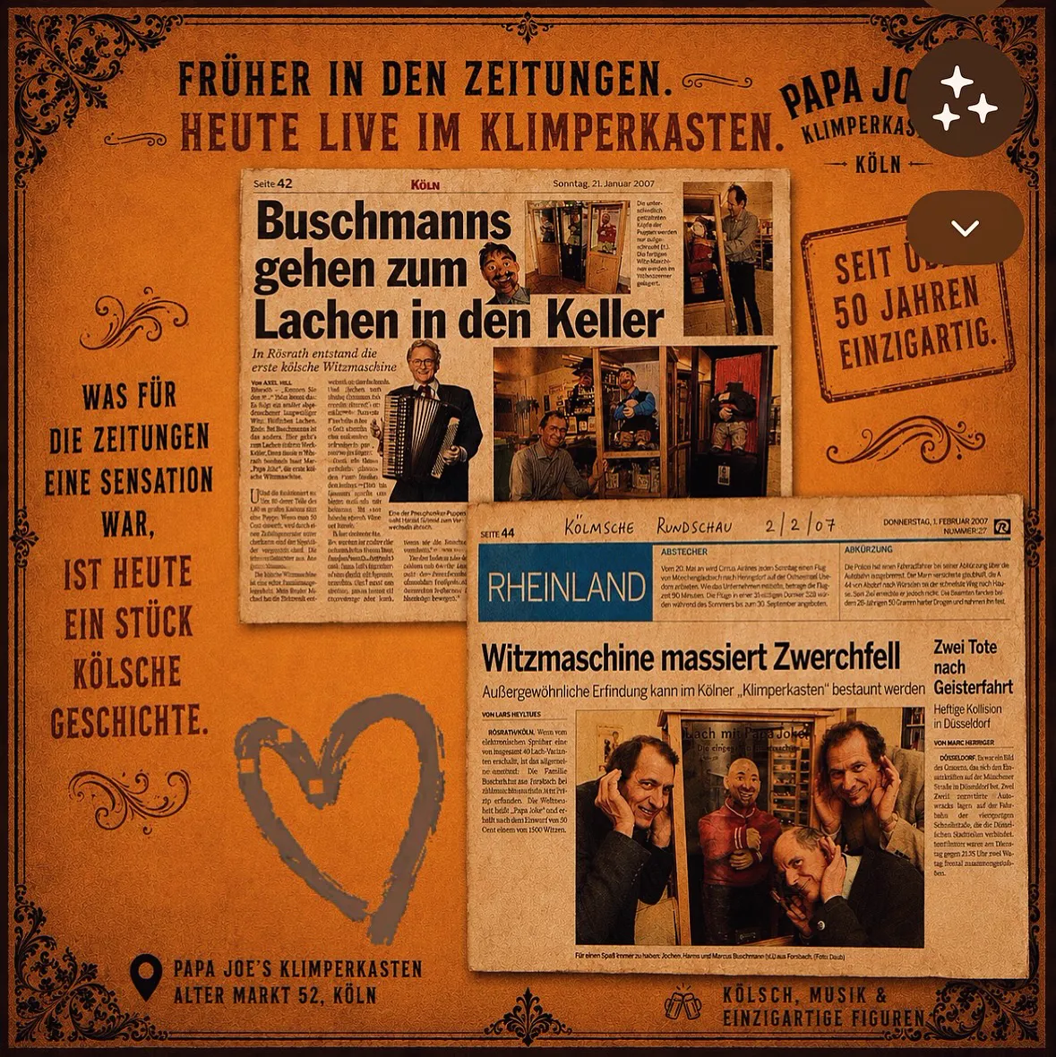 Zeitungsartikel über Papa Joe's Klimperkasten