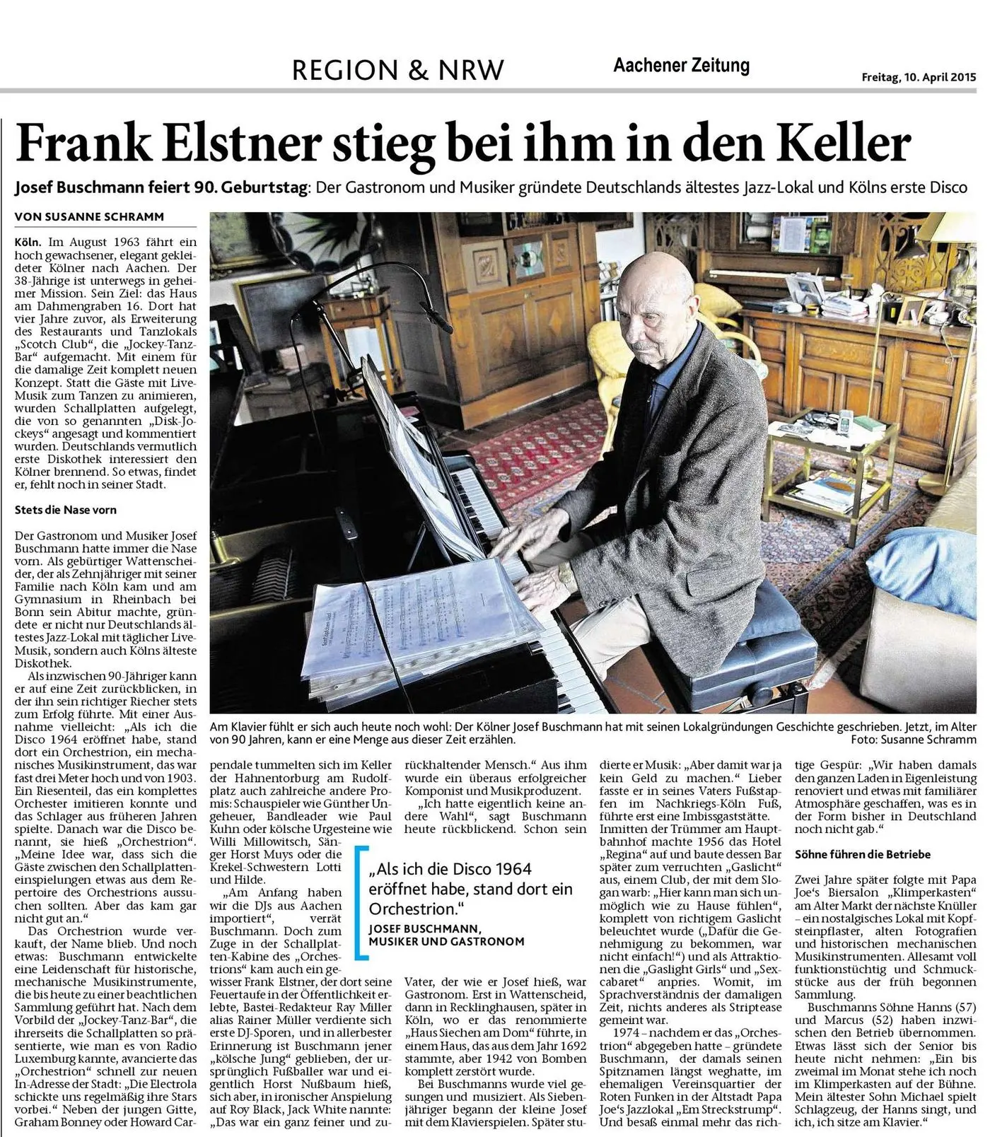 Aachener Zeitung: Frank Elstner stieg bei ihm in den Keller