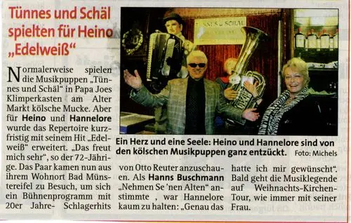 Zeitungsausschnitt: Tünnes und Schäl spielten für Heino „Edelweiß“