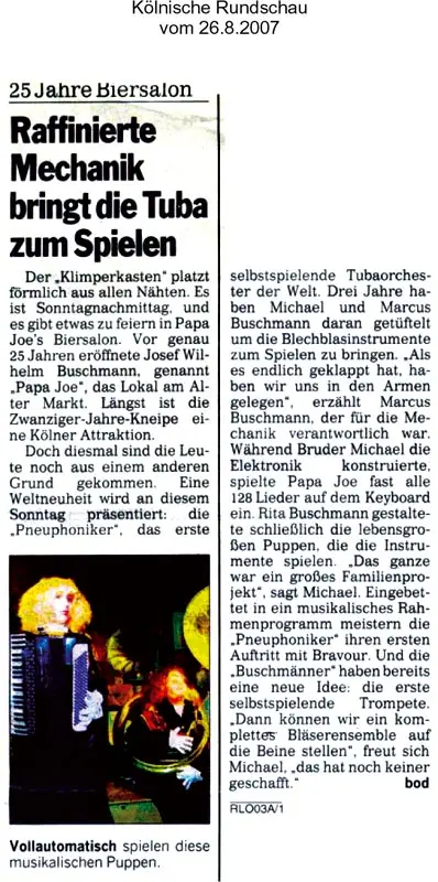 Kölnische Rundschau: Raffinierte Mechanik bringt die Tuba zum Spielen