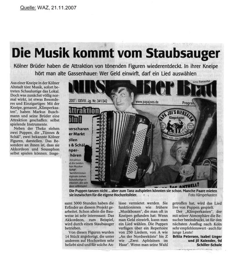 WAZ: Die Musik kommt vom Staubsauger